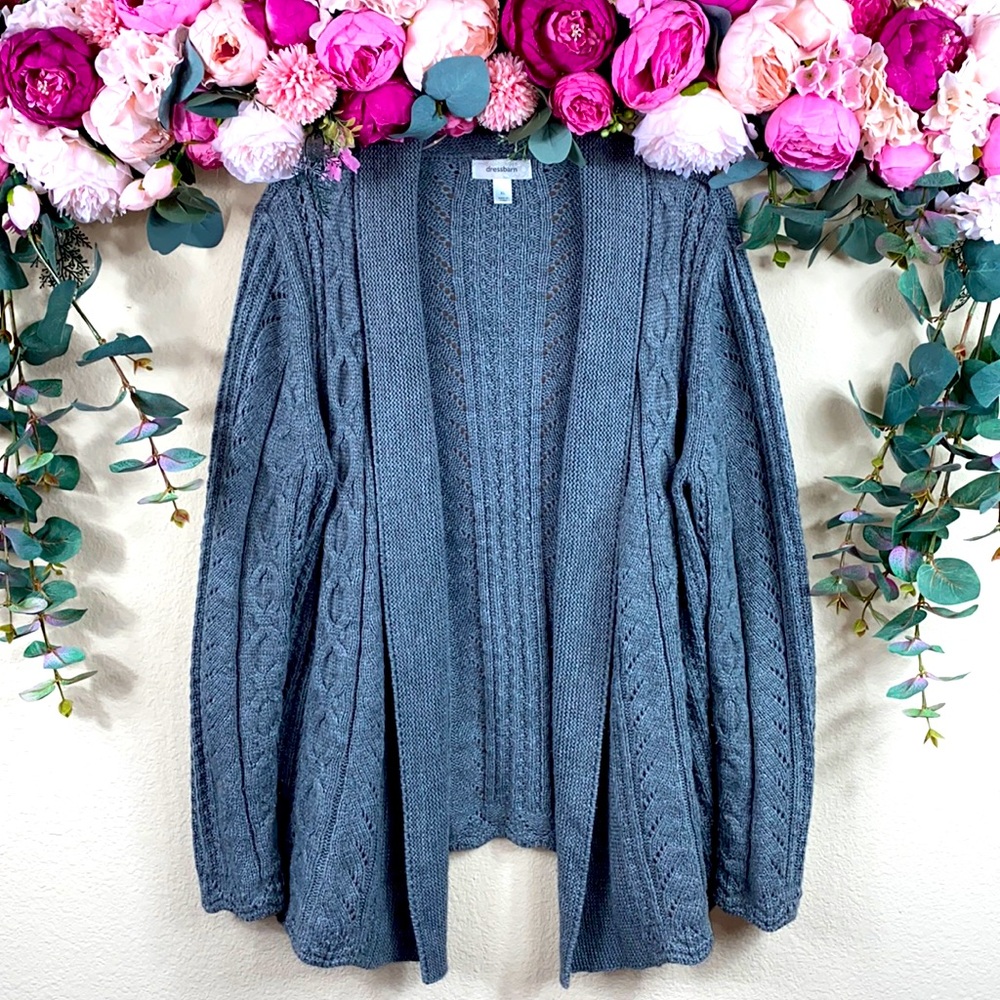 •dress barn• {Mottled Gray} [cable-knit] Open Front |Acrylic| Cardigan